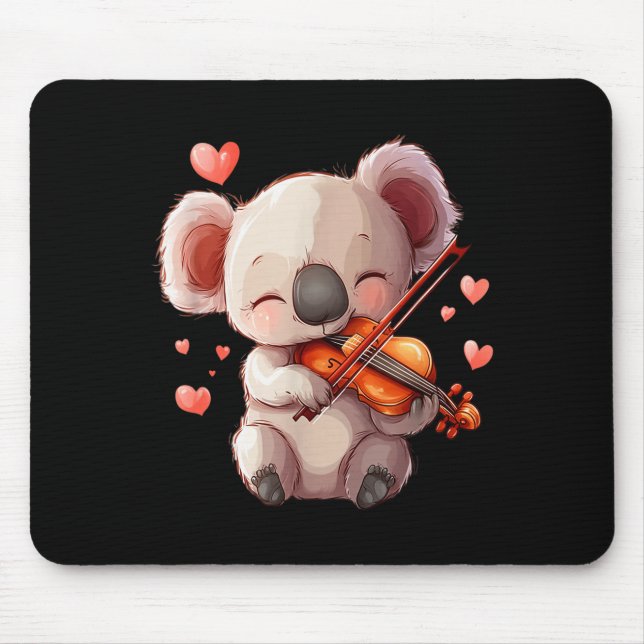 Mousepad Gráfico de Koala Kawaii Tocando Violino para o Dia (Frente)