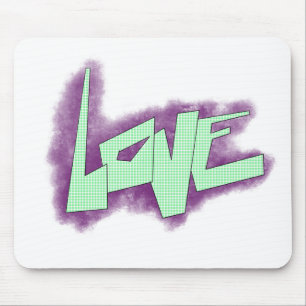 Mousepad grafite de amor roxo verde menta tipografia pontos