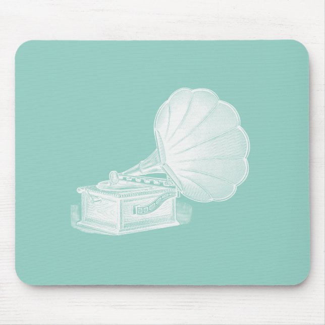 Mousepad Gramofone branco do verde de mar do fonógrafo do (Frente)