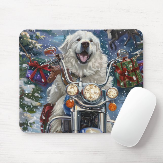 Mousepad Grande Cão Pyrenees Montado em Motocicleta Natal (Com mouse)