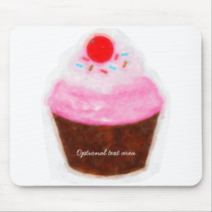 Mousepad Grande Cupcake e Cherry Watercolor personalizados