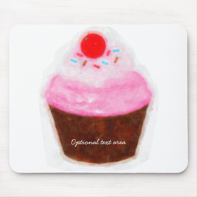 Mousepad Grande Cupcake e Cherry Watercolor personalizados (Frente)