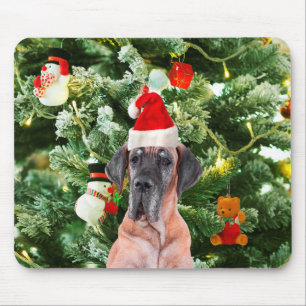 Mousepad Grande Dane com Árvore de Natal Boxes Santa Hat