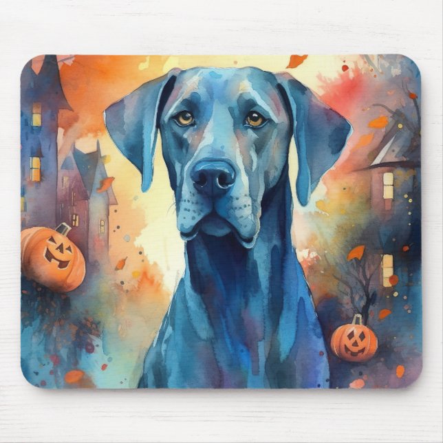Mousepad Grande Dane Do Halloween Com Pumpkins Assustado (Frente)