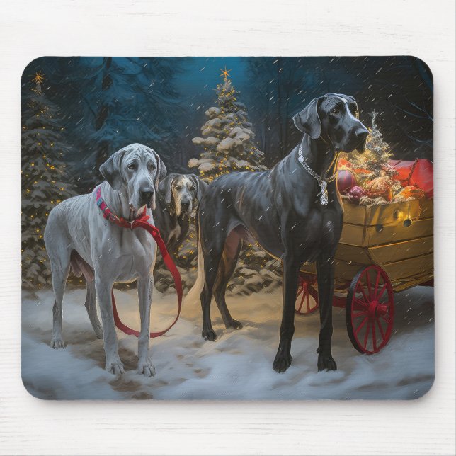 Mousepad Grande Dane Snowy Sleigh Decência de Natal (Frente)