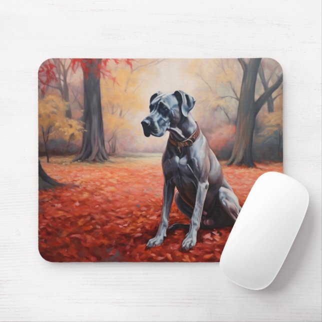Mousepad Grande dinamarquês nas folhas de outono inspira-se (Com mouse)