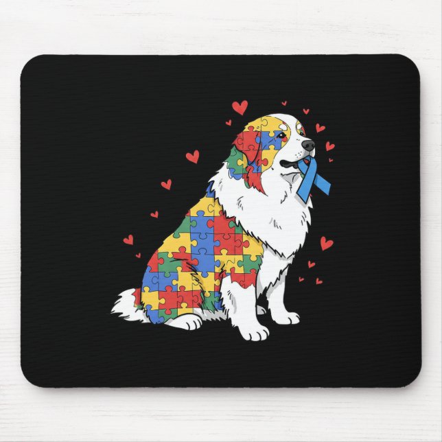 Mousepad Grande Pirenéus Puzzle Conscientização do Autismo  (Frente)