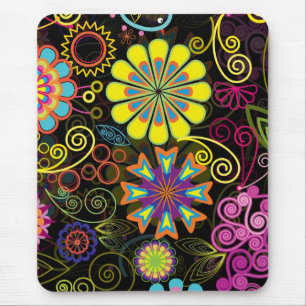 Mousepad Grandes flores retros coloridas