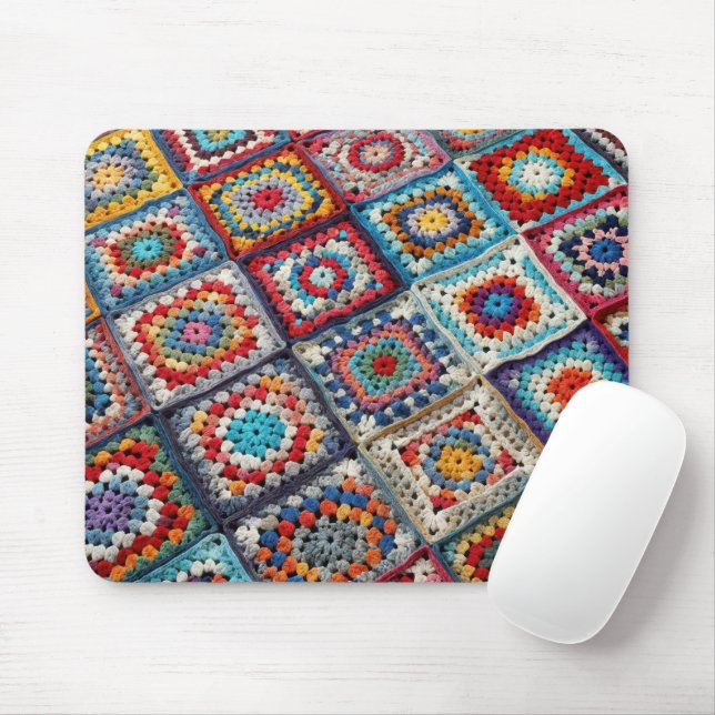 Mousepad Granny Square Crocheted Quilt (Com mouse)