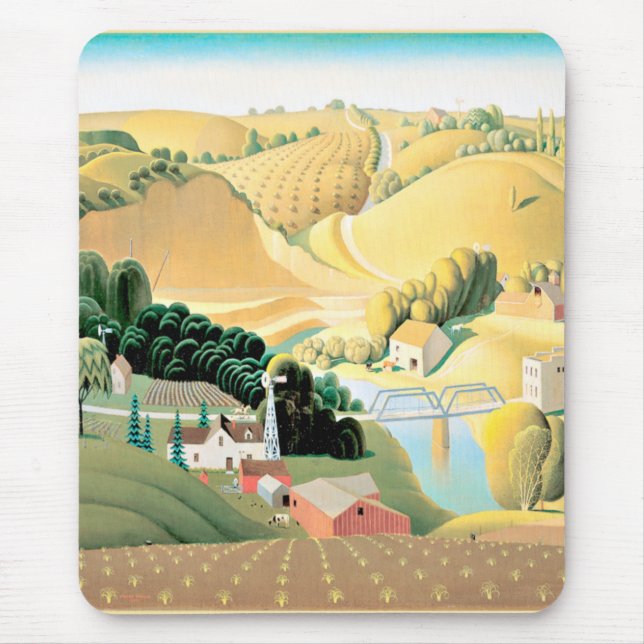 Mousepad Grant Wood - Stone City, Iowa, pintura de arte, (Frente)