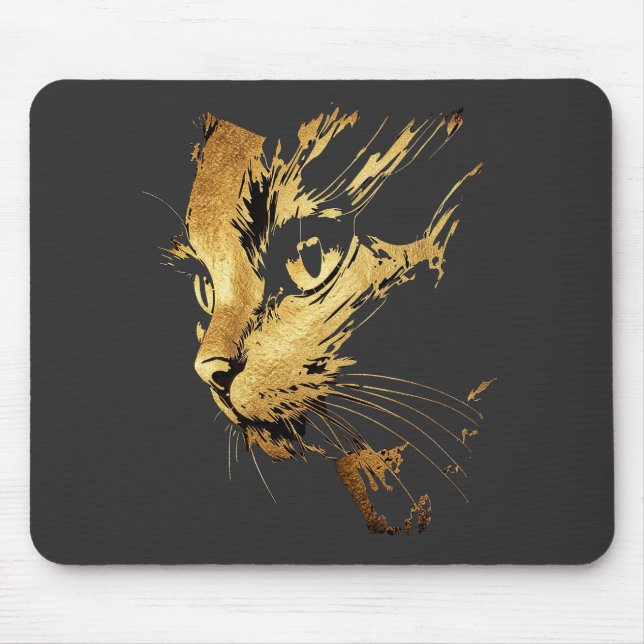 Mousepad Graphique Élégant Chat Noir et Or Texturé (Frente)