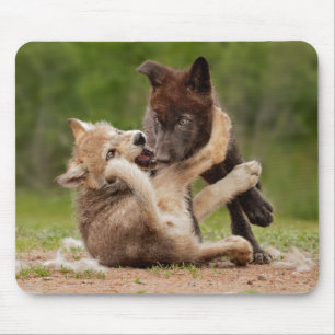 Mousepad Gray Wolf Pups Wresting
