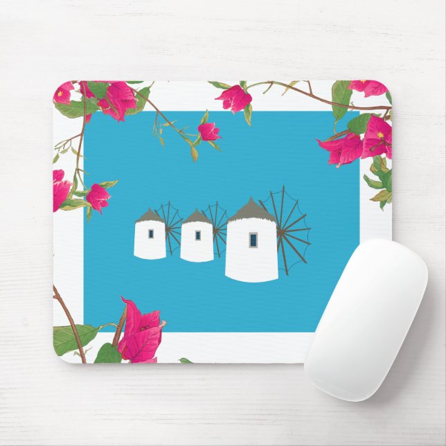 Mousepad Grécia Bougainvillea Ilhas Gregas Windmills (Com mouse)