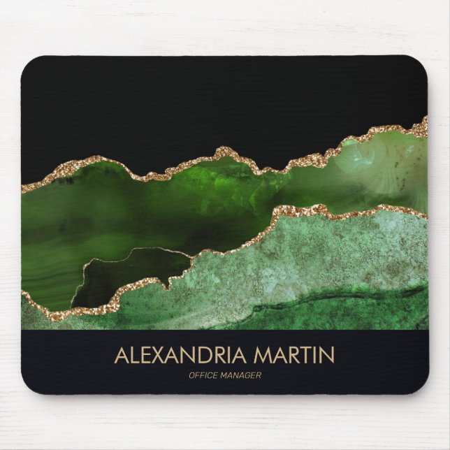 Mousepad Green Black Gold Glitter Mármore Escritório (Frente)