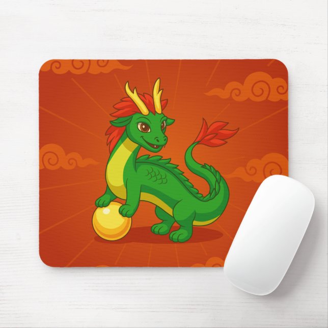 Mousepad Green Chinese Dragon on Red (Com mouse)
