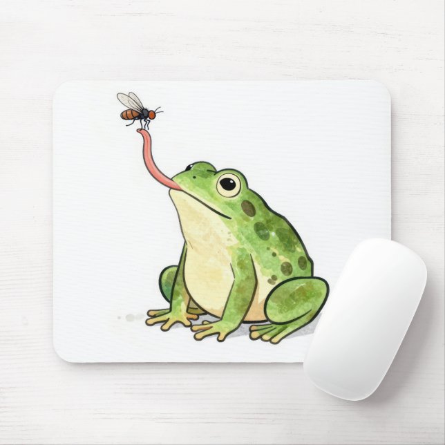 Mousepad Green Frog Catching a Fly (Com mouse)