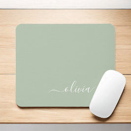 Mousepad Green Sage Girly Script Monograma Name Modern