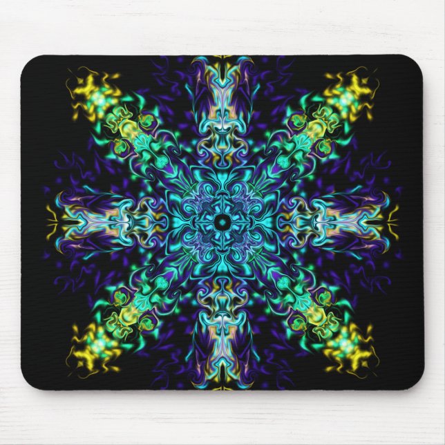 Mousepad Green Teal Psychedelic Bohemian Mandala (Frente)