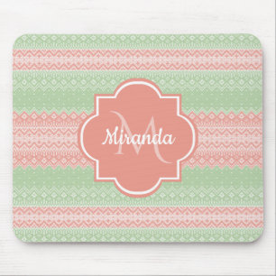 Mousepad Grelha e nome do Knit Verde Rosa Cinza