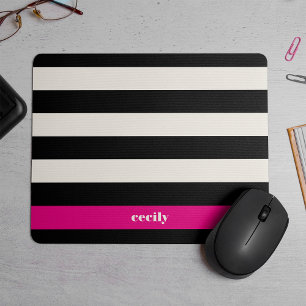Mousepad Grelha Negra, Creme e Fuchsia Moderna