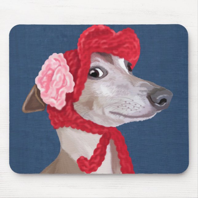 Mousepad Greyhound com Red Wooly Hat (Frente)