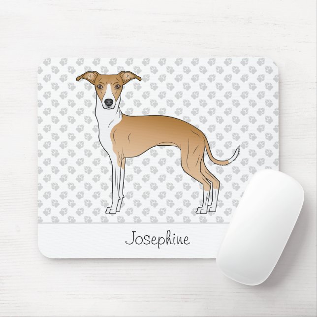 Mousepad Greyhound Italiano Branco Com Nome Personalizado (Com mouse)