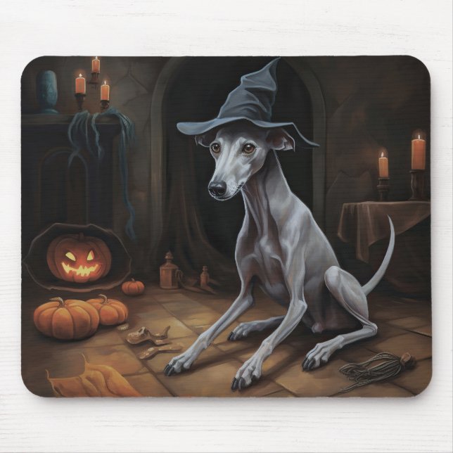 Mousepad Greyhound Pumpkins Halloween Assustado (Frente)