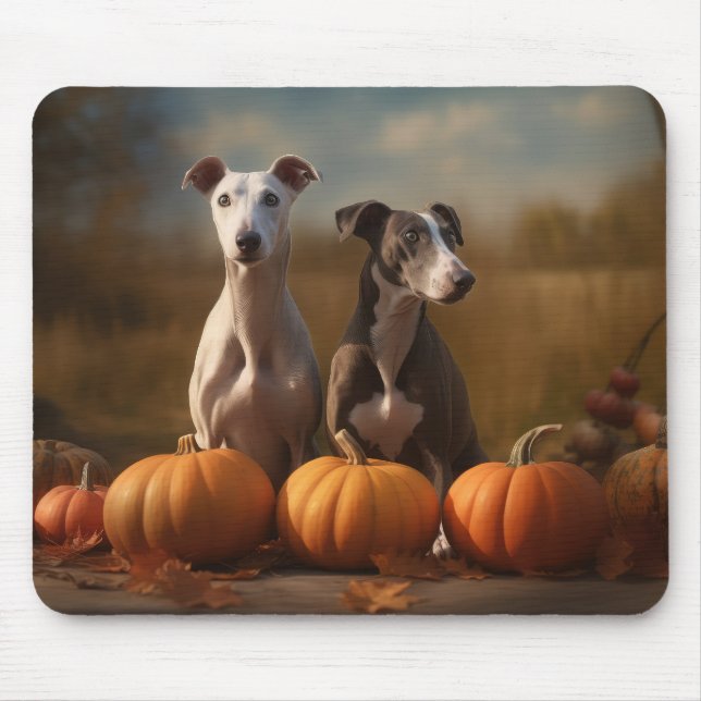 Mousepad Greyhound Puppy Autumn Delight Pumpkin (Frente)