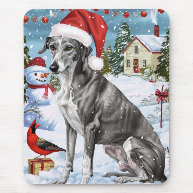 Mousepad Greyhound Winter Wonderland Natal Joy (Frente)