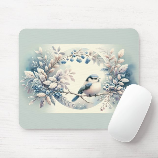 Mousepad Grinalda de Frutas Silvestres do Pássaro Azul de I (Com mouse)