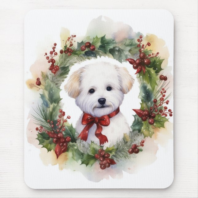 Mousepad Grinalda de Natal Bichon Frise Pupila Festiva (Frente)