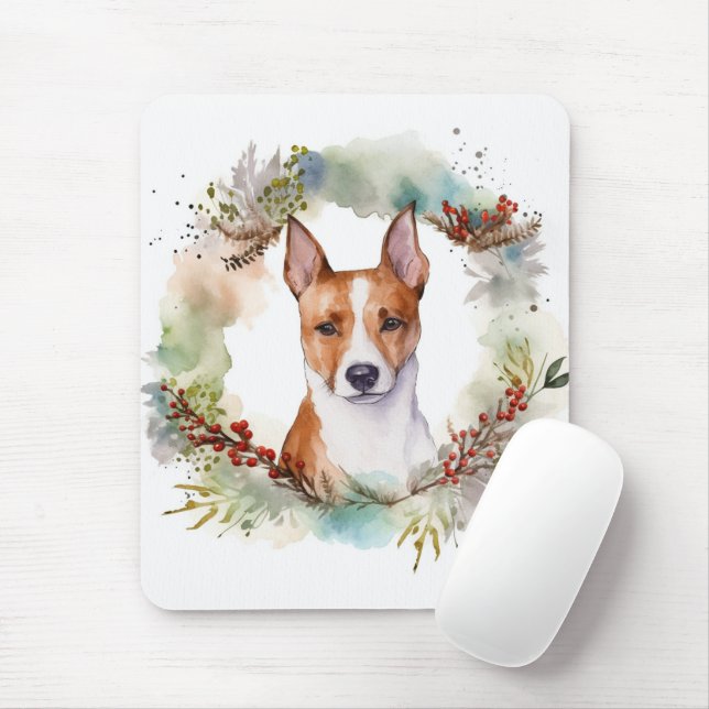Mousepad Grinalda de Natal do Basenji Pupila Festiva (Com mouse)