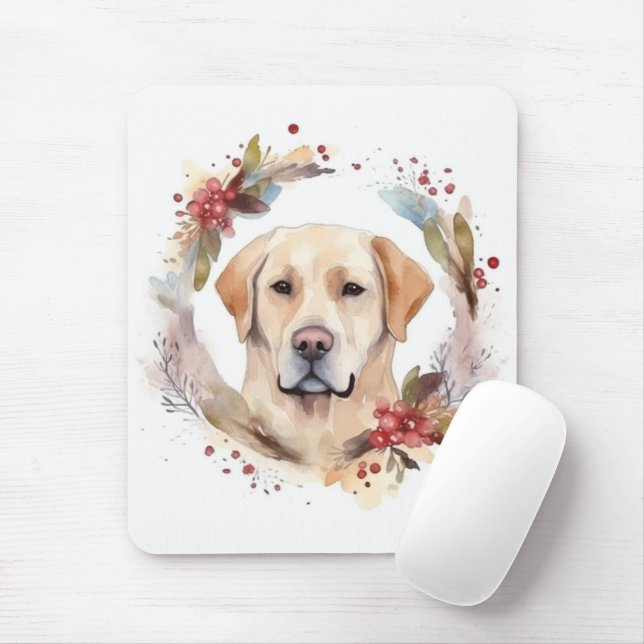 Mousepad Grinalda de Natal do Labrador Pupila Festiva (Com mouse)