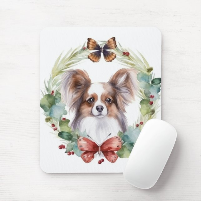 Mousepad Grinalda de Natal Papillon Cãozinho Festivo (Com mouse)