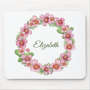 Mousepad Grinalda Floral Rosa e Verde Personalizada