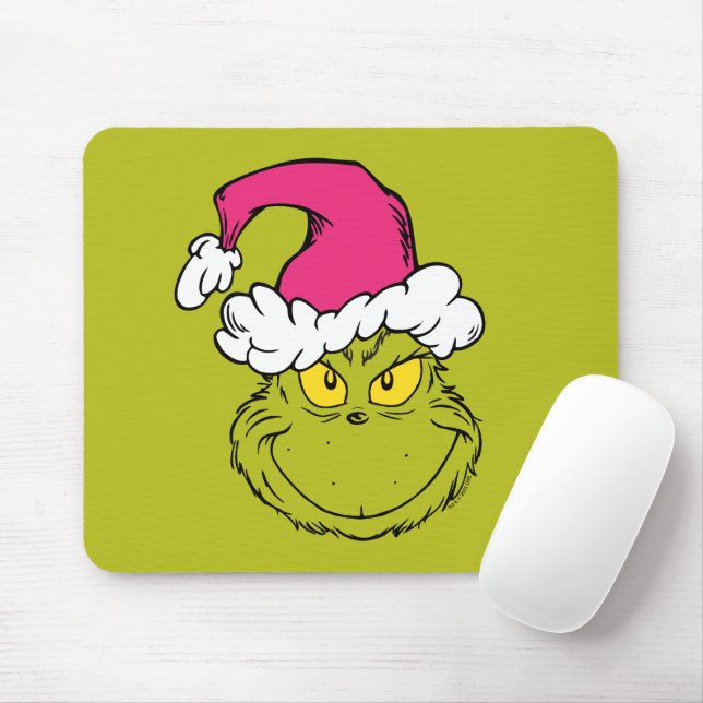 Mousepad Grinch com Chapéu de Papai Noel Rosa (Com mouse)