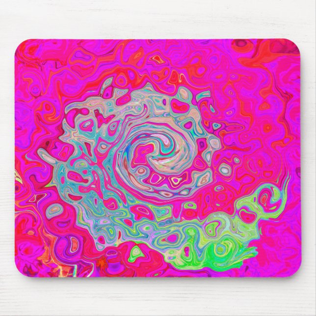 Mousepad Groovy Abstrato Teal Blue e Red Swirl (Frente)