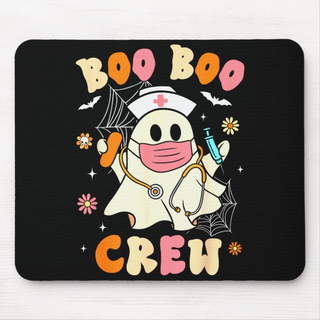 Mousepad Groovy Boo Boo Crew Nurse Halloween Cute Ghost Wom (Frente)