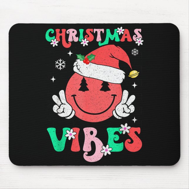 Mousepad Groovy Christmas Vibes Smile Face Santa Hat Xmas T (Frente)