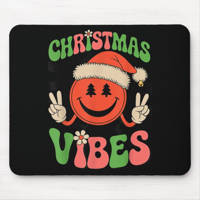 Mousepad Groovy Christmas Vibes Smile Face Santa Hat Xmas T (Frente)