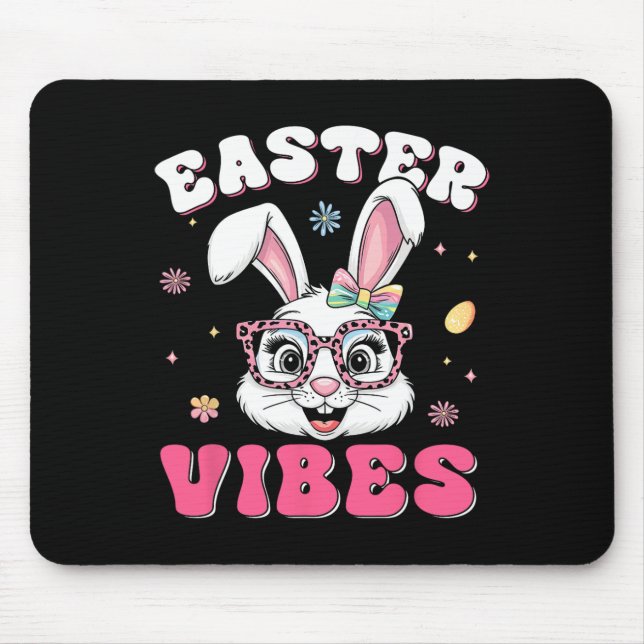 Mousepad Groovy Feliz Páscoa Bunny Coelho Fofo Face Mulhere (Frente)