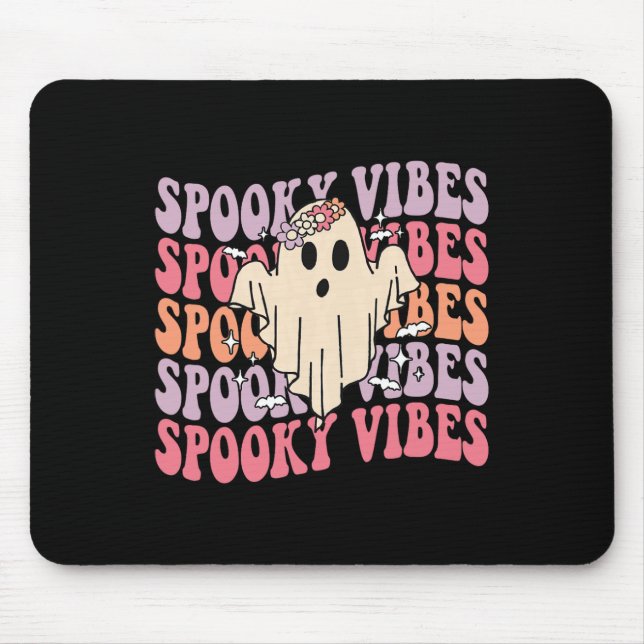 Mousepad Groovy Halloween Spooky Vibes Retro Fantasma Flora (Frente)