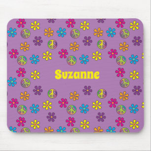 Mousepad Groovy Hippie Peace and Flower Chá