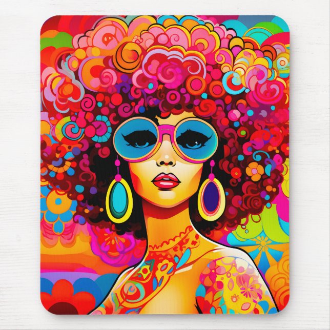 Mousepad Groovy Retro Afro Chic Pop Art (Frente)