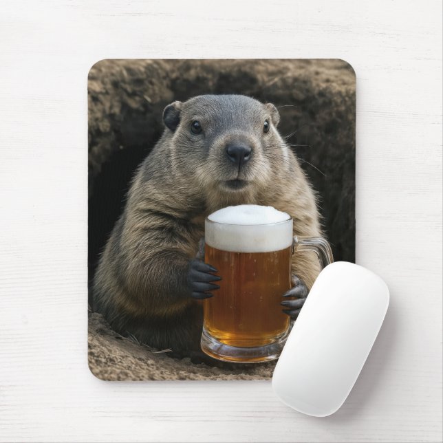 Mousepad Groundhog With Mug of Beer (Com mouse)