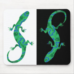 Mousepad Grüner Gecko ArtDeco design preto e branco