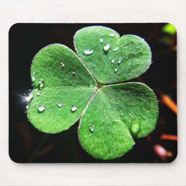 Mousepad grünes Kleeblatt mit Wassertropfen (Frente)