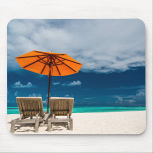 Mousepad Guarda-chuva de Sun no Sandy Beach Maldives