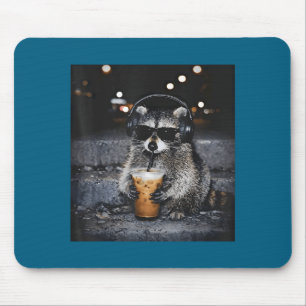 Mousepad Guaxinim Bebendo Café Gelado Design Engraçado