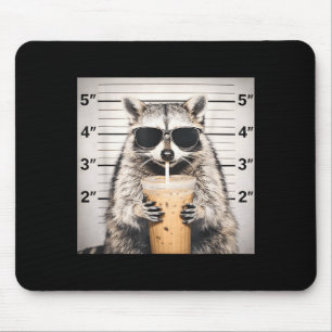 Mousepad Guaxinim bebendo café gelado foto engraçada animal